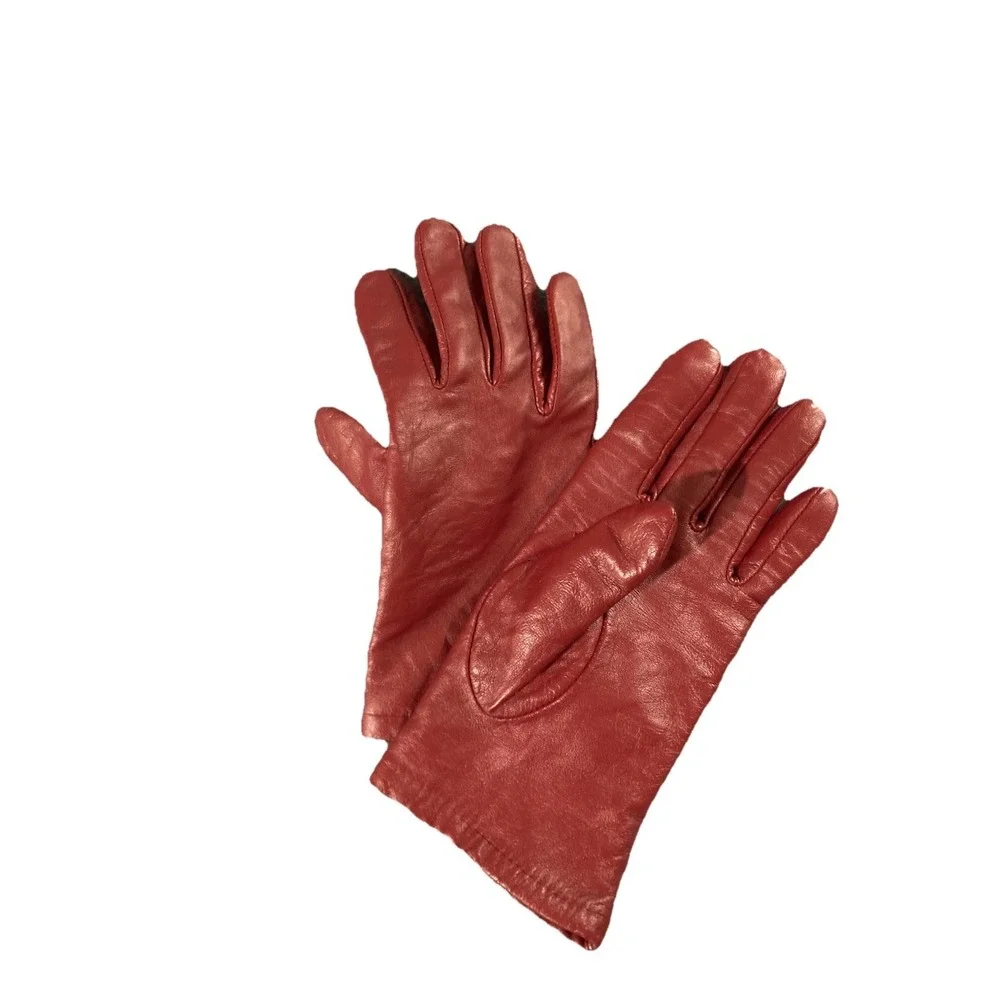 ARIS Red Genuine‎ Leather Lined Women's Wrist Gloves Size 7.5 Style 880K5